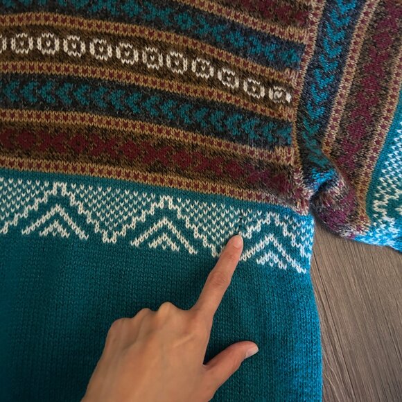 Vintage Oversized Teal Grandpa Slouchy Pullover Sweater - Picture 8 of 8